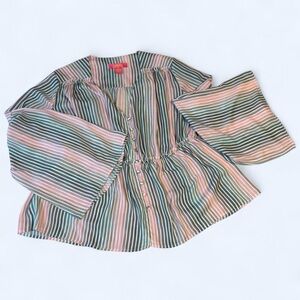 Striped Button-Front Blouse in Pastel Multicolor